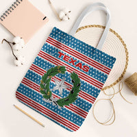 Texas Christmas Tote Bag with Blue and Red Striped Festive Pattern Lone Star and Santa Motif - Wonder Print Shop