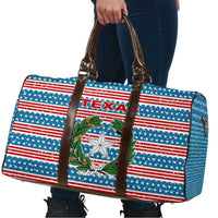 Texas Christmas Travel Bag with Blue and Red Striped Festive Pattern Lone Star and Santa Motif - Wonder Print Shop