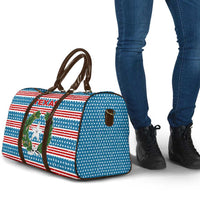Texas Christmas Travel Bag with Blue and Red Striped Festive Pattern Lone Star and Santa Motif - Wonder Print Shop