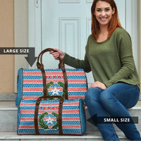 Texas Christmas Travel Bag with Blue and Red Striped Festive Pattern Lone Star and Santa Motif - Wonder Print Shop
