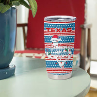 Texas Christmas Tumbler Cup with Blue and Red Striped Festive Pattern Lone Star and Santa Motif - Wonder Print Shop