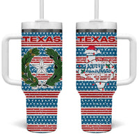 Texas Christmas Tumbler With Handle with Blue and Red Striped Festive Pattern Lone Star and Santa Motif - Wonder Print Shop