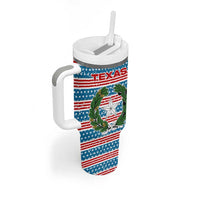 Texas Christmas Tumbler With Handle with Blue and Red Striped Festive Pattern Lone Star and Santa Motif - Wonder Print Shop