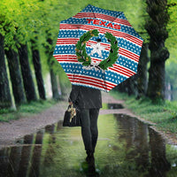 Texas Christmas Umbrella with Blue and Red Striped Festive Pattern Lone Star and Santa Motif - Wonder Print Shop