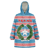 Texas Christmas Wearable Blanket Hoodie with Blue and Red Striped Festive Pattern Lone Star and Santa Motif - Wonder Print Shop
