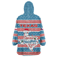 Texas Christmas Wearable Blanket Hoodie with Blue and Red Striped Festive Pattern Lone Star and Santa Motif - Wonder Print Shop