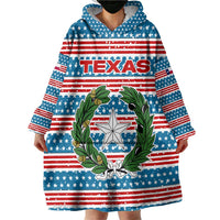 Texas Christmas Wearable Blanket Hoodie with Blue and Red Striped Festive Pattern Lone Star and Santa Motif - Wonder Print Shop