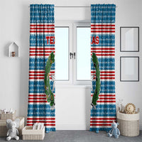 Texas Christmas Window Curtain with Blue and Red Striped Festive Pattern Lone Star and Santa Motif - Wonder Print Shop