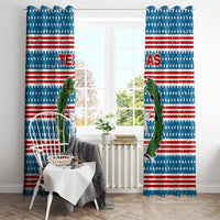 Texas Christmas Window Curtain with Blue and Red Striped Festive Pattern Lone Star and Santa Motif - Wonder Print Shop