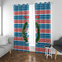 Texas Christmas Window Curtain with Blue and Red Striped Festive Pattern Lone Star and Santa Motif - Wonder Print Shop