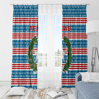 Texas Christmas Window Curtain with Blue and Red Striped Festive Pattern Lone Star and Santa Motif - Wonder Print Shop