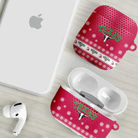 Texas Christmas AirPods Case with Red and White Snowflake Pattern Longhorn Skull and Christmas Cactus Motif - Wonder Print Shop