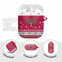 Texas Christmas AirPods Case with Red and White Snowflake Pattern Longhorn Skull and Christmas Cactus Motif - Wonder Print Shop