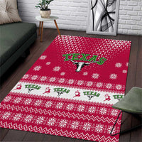Texas Christmas Area Rug with Red and White Snowflake Pattern Longhorn Skull and Christmas Cactus Motif - Wonder Print Shop