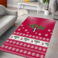 Texas Christmas Area Rug with Red and White Snowflake Pattern Longhorn Skull and Christmas Cactus Motif - Wonder Print Shop