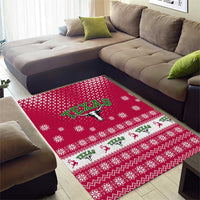 Texas Christmas Area Rug with Red and White Snowflake Pattern Longhorn Skull and Christmas Cactus Motif - Wonder Print Shop