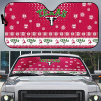 Texas Christmas Auto Sun Shade with Red and White Snowflake Pattern Longhorn Skull and Christmas Cactus Motif - Wonder Print Shop
