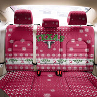 Texas Christmas Back Car Seat Cover with Red and White Snowflake Pattern Longhorn Skull and Christmas Cactus Motif - Wonder Print Shop