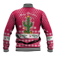 Texas Christmas Baseball Jacket with Red and White Snowflake Pattern Longhorn Skull and Christmas Cactus Motif - Wonder Print Shop