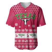 Texas Christmas Baseball Jersey with Red and White Snowflake Pattern Longhorn Skull and Christmas Cactus Motif - Wonder Print Shop