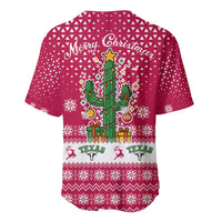 Texas Christmas Baseball Jersey with Red and White Snowflake Pattern Longhorn Skull and Christmas Cactus Motif - Wonder Print Shop