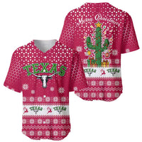 Texas Christmas Baseball Jersey with Red and White Snowflake Pattern Longhorn Skull and Christmas Cactus Motif - Wonder Print Shop