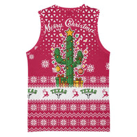 Texas Christmas Basketball Jersey with Red and White Snowflake Pattern Longhorn Skull and Christmas Cactus Motif - Wonder Print Shop
