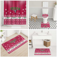 Texas Christmas Bathroom Set with Red and White Snowflake Pattern Longhorn Skull and Christmas Cactus Motif - Wonder Print Shop