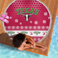 Texas Christmas Beach Blanket with Red and White Snowflake Pattern Longhorn Skull and Christmas Cactus Motif - Wonder Print Shop
