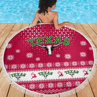 Texas Christmas Beach Blanket with Red and White Snowflake Pattern Longhorn Skull and Christmas Cactus Motif - Wonder Print Shop