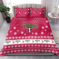 Texas Christmas Bedding Set with Red and White Snowflake Pattern Longhorn Skull and Christmas Cactus Motif - Wonder Print Shop