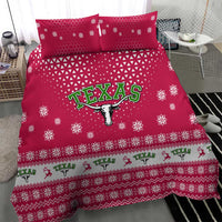 Texas Christmas Bedding Set with Red and White Snowflake Pattern Longhorn Skull and Christmas Cactus Motif - Wonder Print Shop