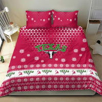 Texas Christmas Bedding Set with Red and White Snowflake Pattern Longhorn Skull and Christmas Cactus Motif - Wonder Print Shop