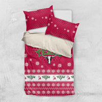 Texas Christmas Bedding Set with Red and White Snowflake Pattern Longhorn Skull and Christmas Cactus Motif - Wonder Print Shop