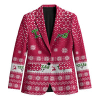 Texas Christmas Blazer with Red and White Snowflake Pattern Longhorn Skull and Christmas Cactus Motif - Wonder Print Shop