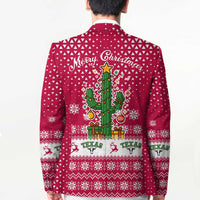 Texas Christmas Blazer with Red and White Snowflake Pattern Longhorn Skull and Christmas Cactus Motif - Wonder Print Shop
