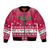 Texas Christmas Bomber Jacket with Red and White Snowflake Pattern Longhorn Skull and Christmas Cactus Motif - Wonder Print Shop