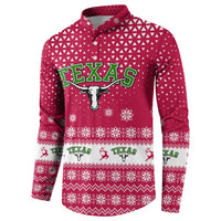 Texas Christmas Button Sweatshirt with Red and White Snowflake Pattern Longhorn Skull and Christmas Cactus Motif - Wonder Print Shop