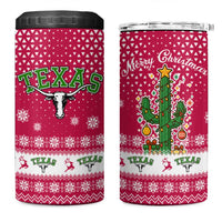 Texas Christmas 4 in 1 Can Cooler Tumbler with Red and White Snowflake Pattern Longhorn Skull and Christmas Cactus Motif - Wonder Print Shop