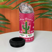 Texas Christmas 4 in 1 Can Cooler Tumbler with Red and White Snowflake Pattern Longhorn Skull and Christmas Cactus Motif - Wonder Print Shop