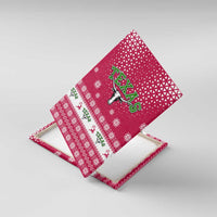 Texas Christmas Canvas Wall Art with Red and White Snowflake Pattern Longhorn Skull and Christmas Cactus Motif - Wonder Print Shop