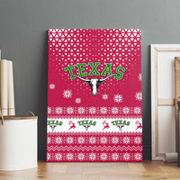 Texas Christmas Canvas Wall Art with Red and White Snowflake Pattern Longhorn Skull and Christmas Cactus Motif - Wonder Print Shop