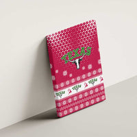 Texas Christmas Canvas Wall Art with Red and White Snowflake Pattern Longhorn Skull and Christmas Cactus Motif - Wonder Print Shop