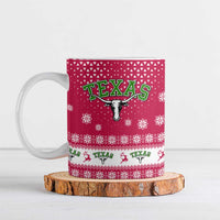Texas Christmas Ceramic Mug with Red and White Snowflake Pattern Longhorn Skull and Christmas Cactus Motif - Wonder Print Shop