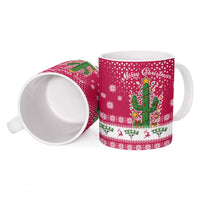 Texas Christmas Ceramic Mug with Red and White Snowflake Pattern Longhorn Skull and Christmas Cactus Motif - Wonder Print Shop