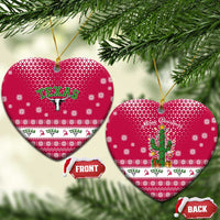 Texas Christmas Ceramic Ornament with Red and White Snowflake Pattern Longhorn Skull and Christmas Cactus Motif - Wonder Print Shop