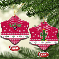 Texas Christmas Ceramic Ornament with Red and White Snowflake Pattern Longhorn Skull and Christmas Cactus Motif - Wonder Print Shop