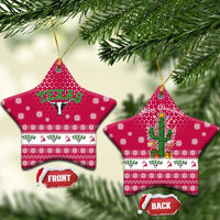 Texas Christmas Ceramic Ornament with Red and White Snowflake Pattern Longhorn Skull and Christmas Cactus Motif - Wonder Print Shop