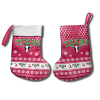 Texas Christmas Stocking with Red and White Snowflake Pattern Longhorn Skull and Christmas Cactus Motif - Wonder Print Shop