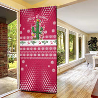 Texas Christmas Door Cover with Red and White Snowflake Pattern Longhorn Skull and Christmas Cactus Motif - Wonder Print Shop